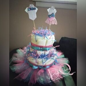 Gender reveal small diaper cake 2 tier.